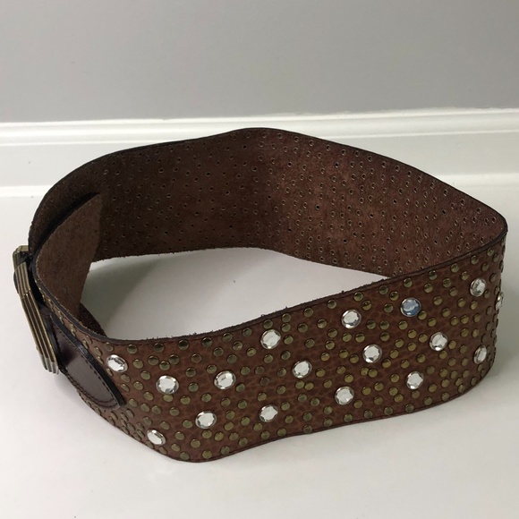 Tons sur Cuir Brown SuedeLeather Crystal Stud Belt main image 11